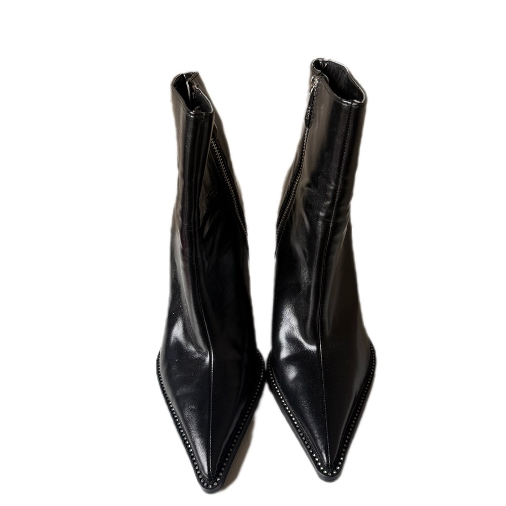 Zara Rhinestone Trim Elegant Black Pointed Toe Women's Ankle Boots